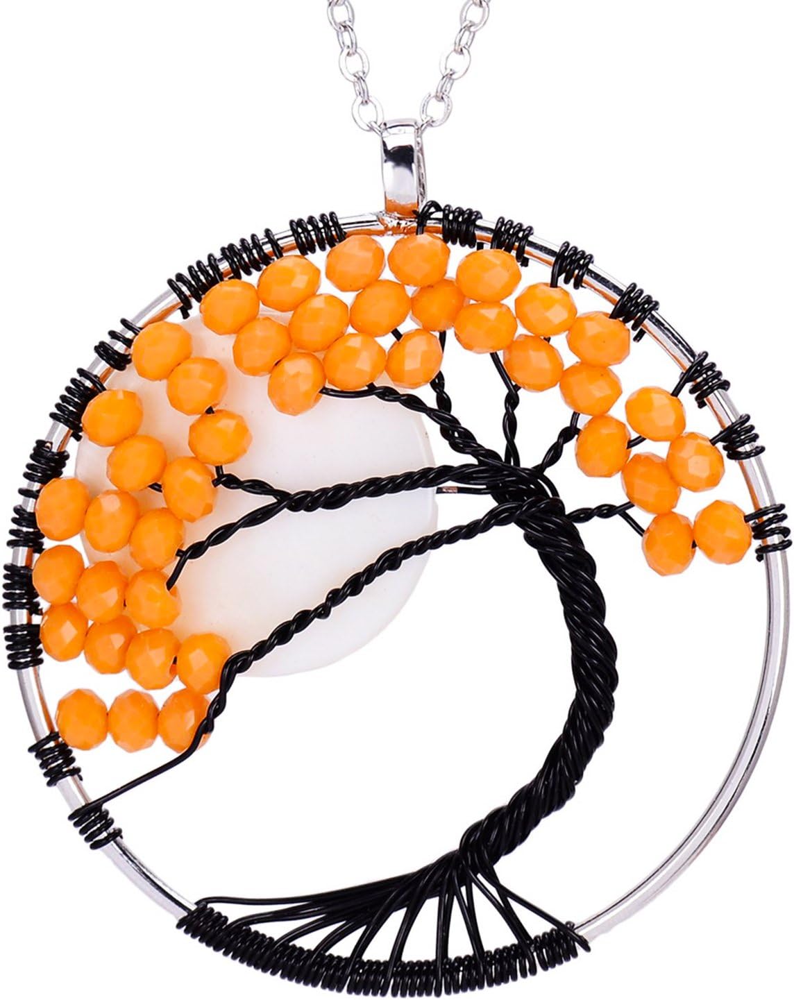 QILMILY Moonstone Necklace Crystal Moon Cycle Necklace Tree of Life Pendant Necklace January Birthstone Necklace