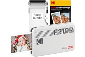 KODAK Mini 2 Retro 4PASS Portable Photo Printer, 2.1x3.4 inches, 38 Sheets Bundle, White