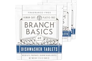 Branch Basics Dishwasher Tablets – 40 Ct, 3 Pack | Plastic-Free, Fragrance-Free, Human-Safe | Delivers a Powerful Clean Without Harsh Chemicals