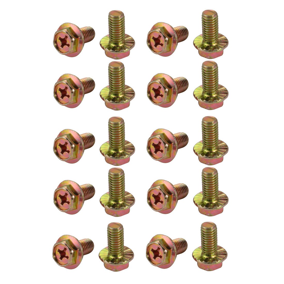 Sourcingmap 20Pcs M8x16mm Yellow Zinc Plated 4.8 Grade Phillips Drive Serrated Flange Hex Head Bolt