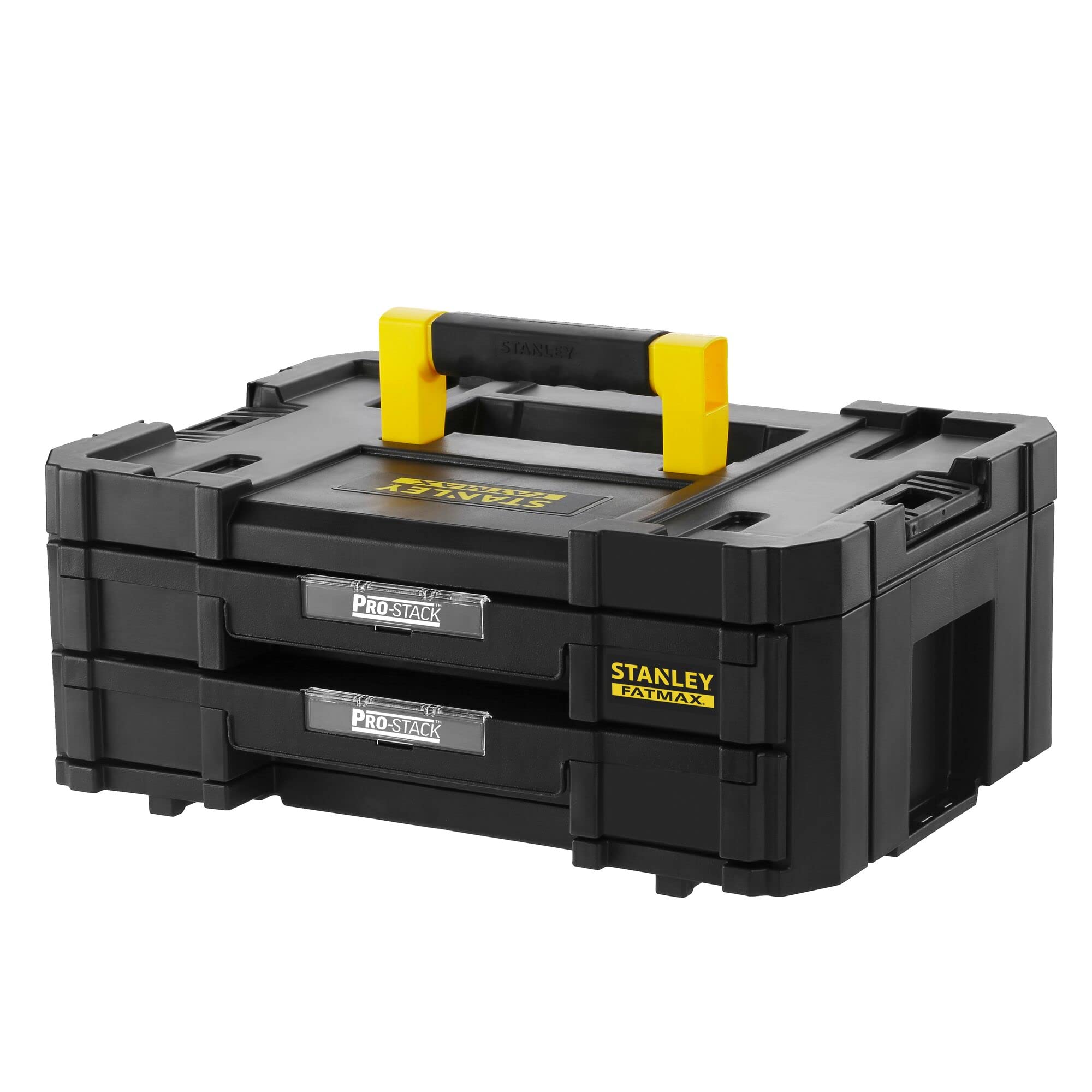 STANLEY FatMax® PRO-Stack™ 2 Shallow Drawers This STANLEY® FatMax® PRO-Stack™ Box has 2 Shallow Drawers, Each Drawer has dividers for Customisable Storage of Small Parts and Accessories
