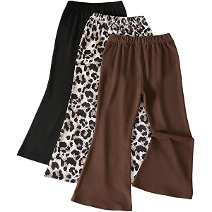 SOLY HUX Toddler Girl's 3 Packs Elastic Waist Leopard Bell Flared Pants | Casual Pants Set, Casual Daily, Fall, Vintage, Flar