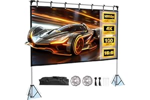 Projector Screen and Stand, HYZ 100 inch Rear Front Portable Projection Screen, 4K HD Foldable Outdoor Projector Screen with 160° Viewing Angle, Carry Bag for Home Theater, Office, Backyard