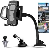 Vansky 3-in-1 Car Phone Holder: 3 Mountings - Fits Windshield Dash Vent | Helps Find Your Ideal Angle - Multi-Mount for Trucks SUVs Cars - Perfect Solution for iPhone &amp; Samsung