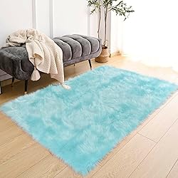 Latepis Light Blue Shaggy Rugs for Bedroom Rug 3x4
