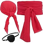 Halloween Pirate Costume Accessories - Women & Men Pirate Head Scarf, Sash, Belt & Red Bandana Headband & Waist Belt