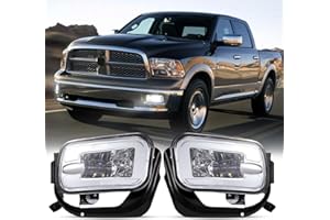BICYACO LED Fog Light Compatible with Dodge Ram 1500 2009-2012 Dodge Ram 2500/3500 2010-2018 Pickup Truck w/Bracket Replacement -1 Pair Chrome