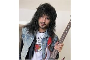 CARINISS Vintage 80s Rocker Mullet Wig for Men - Classic Rock Costume Party Wig with Funny Retro Style (Black)