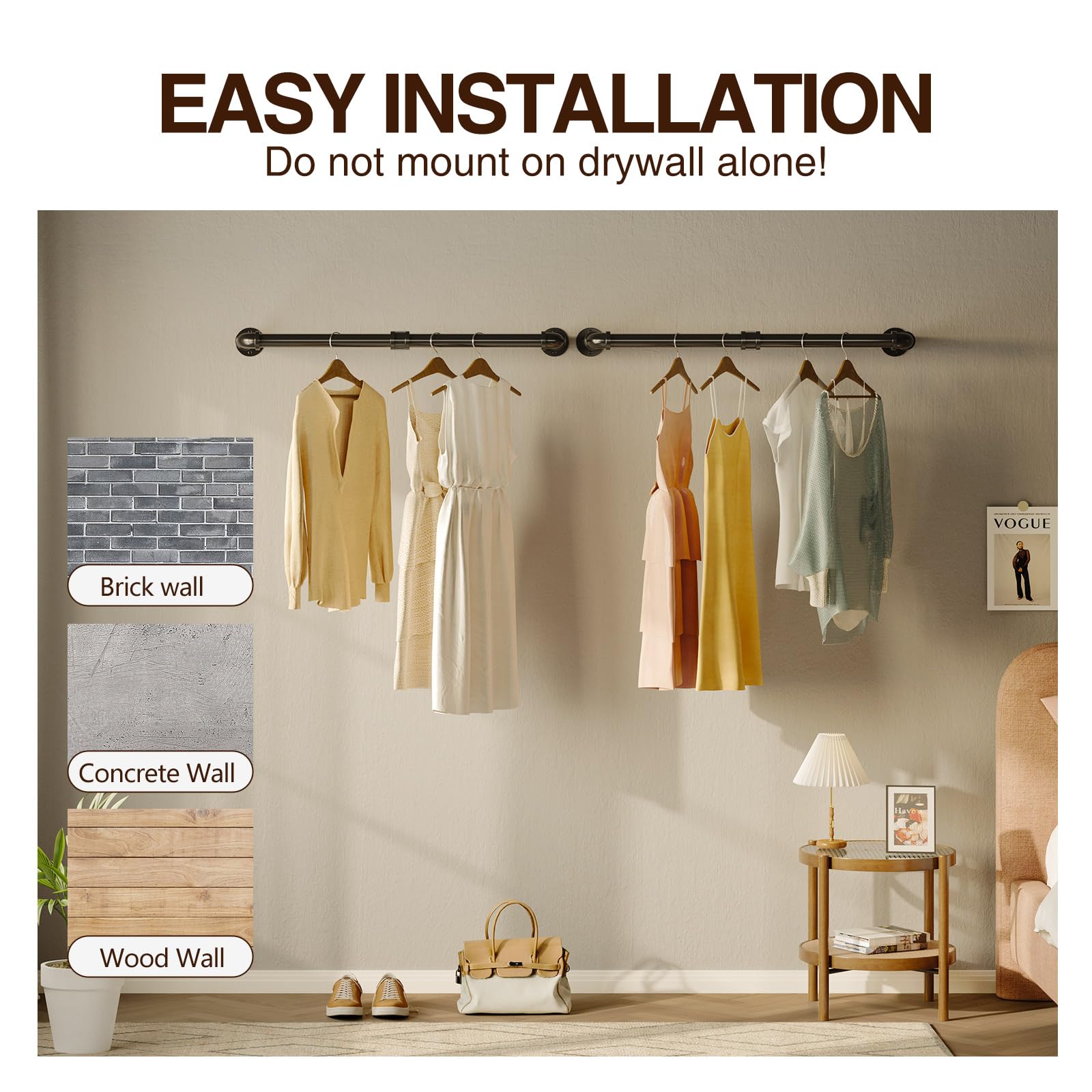 Mua GREENSTELL Clothes Rack, 36.2 Inch Industrial Pipe Wall Mounted ...