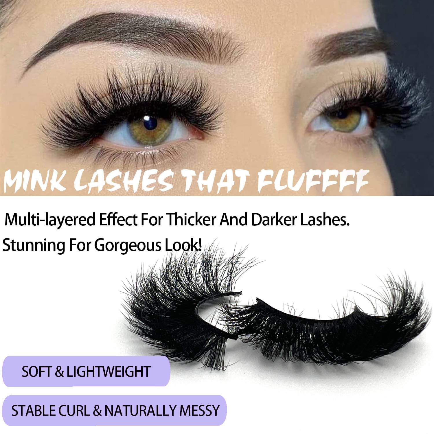 Mink Lashes Wispy 20mm 3D Volume Full Dramatic Faux Mink D Curl Strip Lashes That Look Like Extensions Long Eye Lashes Pack 25 mm Cat Eye False Eyelashes Natural Look