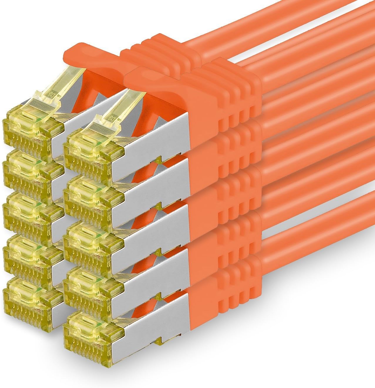 1aTTack.de Cat.7 Network Cable 1m Orange Pack of 10 Cat7 Ethernet Cable Network LAN Cable Raw Cable 10 Gb s SFTP PIMF LSZH Set Patch Cable with Rj 45 Plug Cat.6a