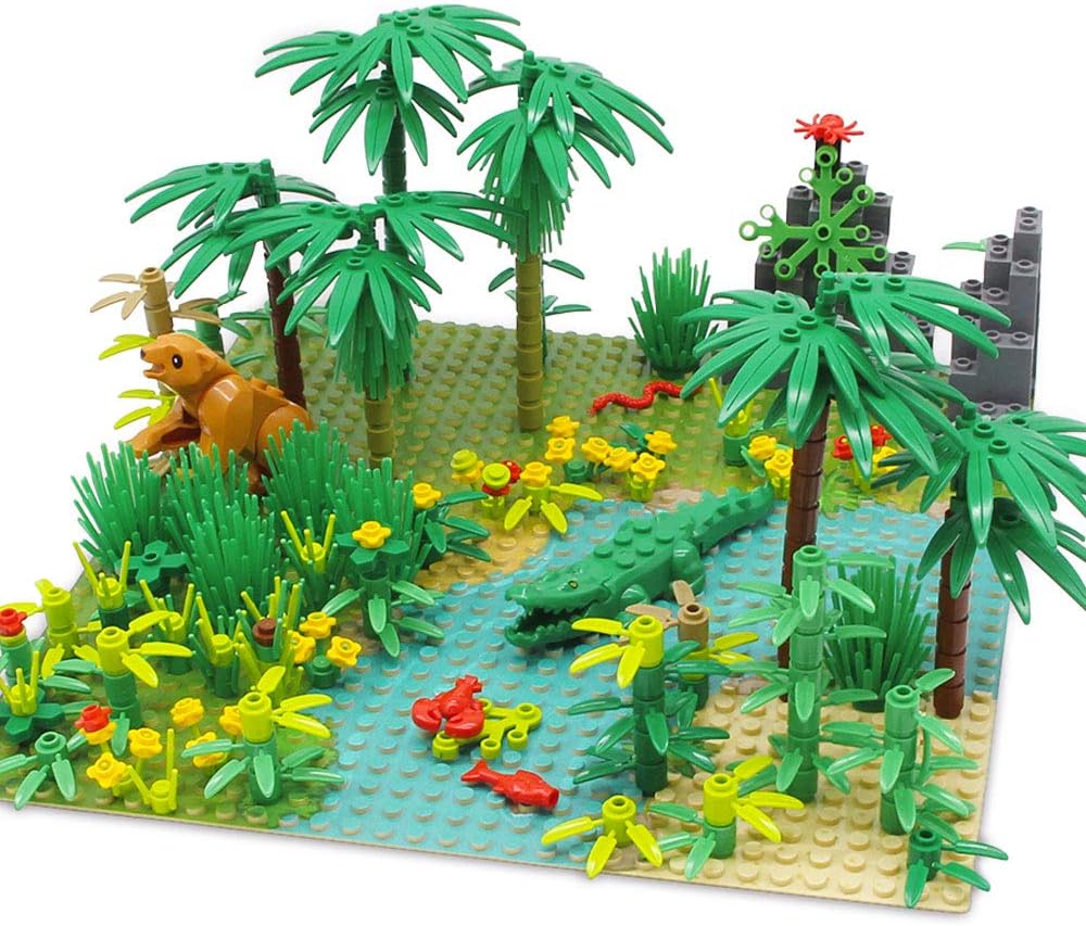 Jungle Animals Garden Building Blocks Bricks with 2 Base Plates, Forest Tree Plants Flowers Bush Wildlife Zoo Pack - Image 3
