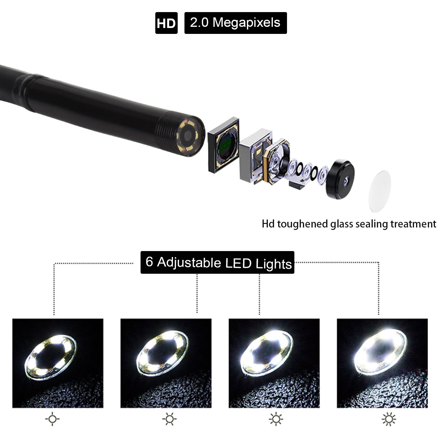 USB Endoscope Inspection Camera for IPhone/Android 2.0MP CMOS 1080P HD Waterproof Borescope Snake Camera -16.5FT