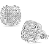 TRUMIUM Stud Earrings for Men Women Fake Diamond 5A Cubic Zirconia Studs Layered Silver Gold Earrings Iced Out Square Hypoallergenic