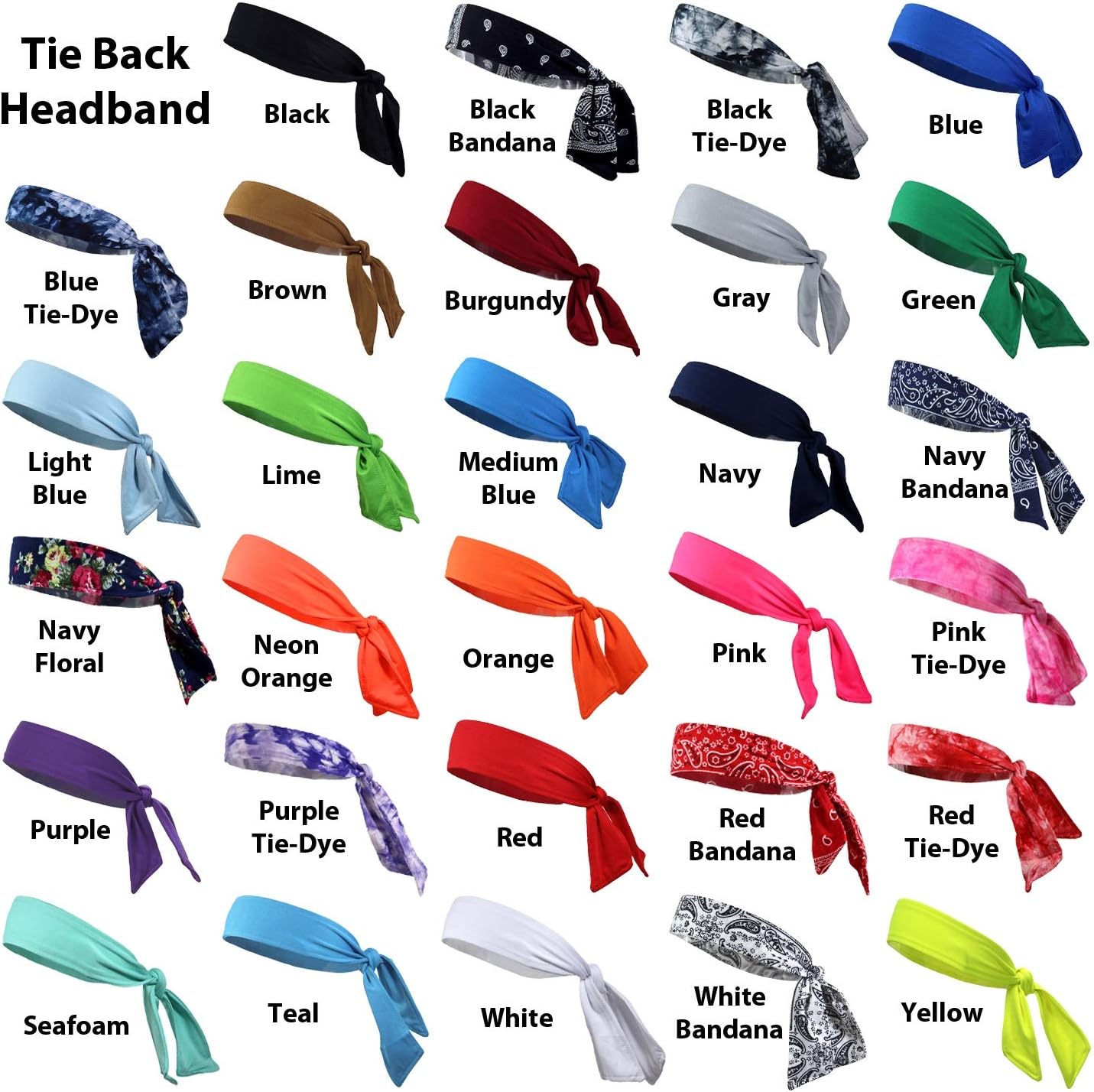 Headbands Tie on Headband for Women Men Head Tie Running Athletic Hair Band Elastic Sports Sweat Bands Basketball Sweatband Stetchy Yoga Workout Sweatbands Adjustable Non-Slip Moisture Wicking (Black): Clothing