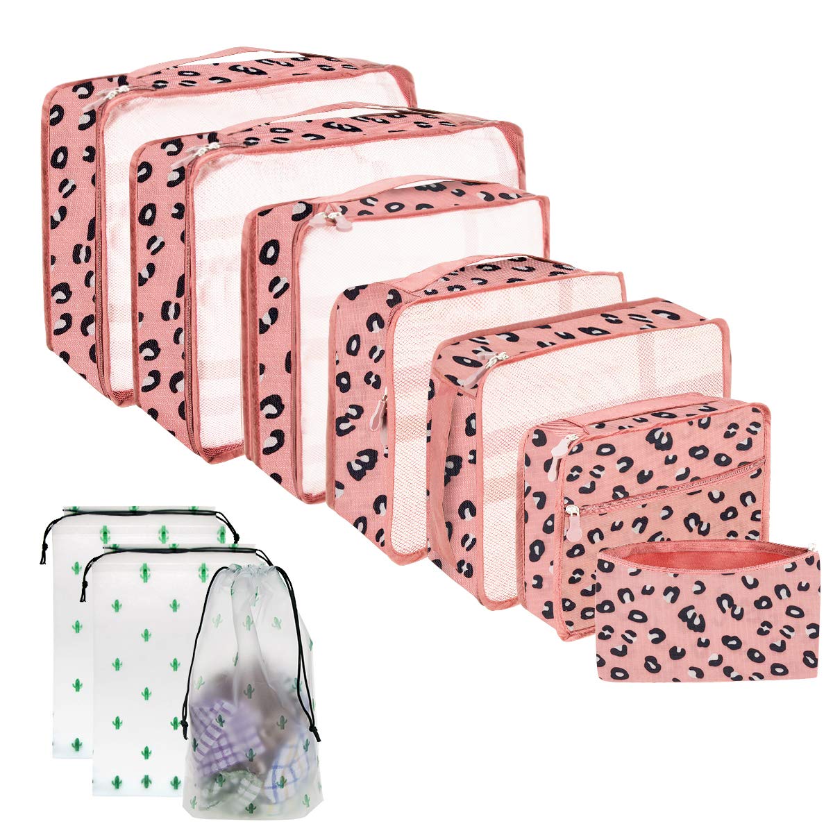 Packing Cubes for Suitcase 10 Sizes Suitcase Organizer Bags 10 Pcs Travel Bags Organiser (10, Leopard Print)