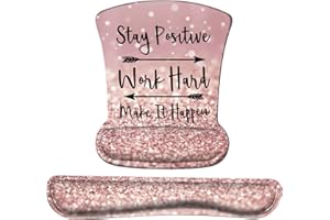 iCasso Pink Mouse Pad, Keyboard Wrist Rest and Mouse Wrist Rest Pad, Memory Foam, Ergonomic Support, Easy Typing and Relieve Wrist Pain, Perfect for Gaming, Computer, Office (L-Pink Stay Positive)