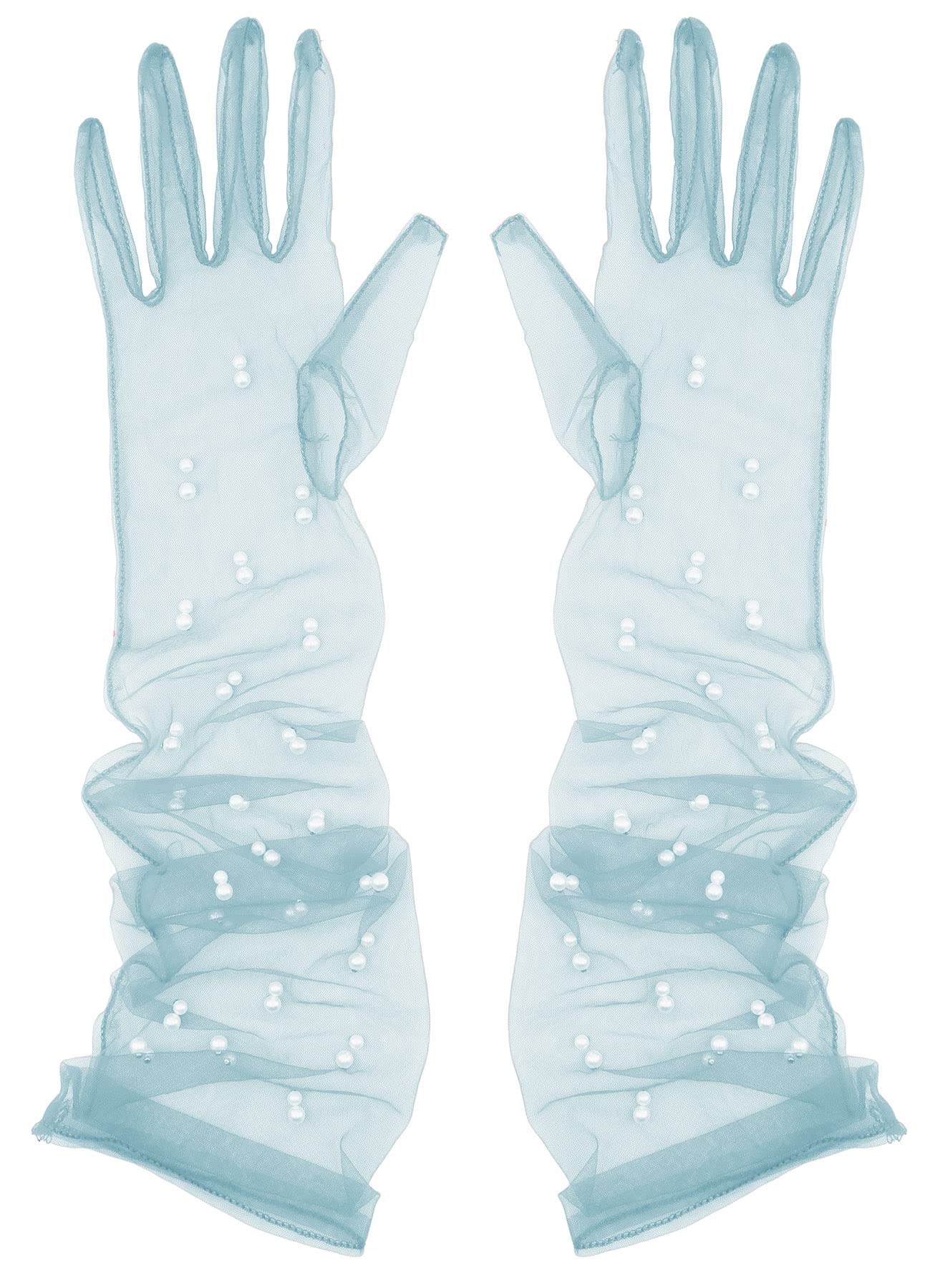 Photo 1 of Aniler Women's 21'' Tulle Long Wedding Bridal Elbow Length Sheer Opera Party Gloves (Light Blue Pearl, 21" Length)