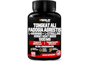 X GOLD HEALTH Tongkat Ali, Fadogia Agrestis, L-Arginine, L-Citrulline & Horny Goat Weed Supplement: 1300mg Ultra Concentrated Complex for Boosted Energy & Stamina - Herbal Performance Supplements - 120 Capsules