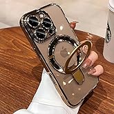 QSIETSPY Magnetic Case for iPhone 16 Pro Max with Invisible Stand [Military Drop Protection][Compatible with MagSafe] Full Camera Protection Clear Soft TPU for iPhone 16 ProMax case 6.9 Inches-Gold