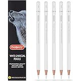 PANDAFLY White Charcoal Pencils Drawing Set, Professional 5 Pieces Sketch Highlight White Pencils for Drawing, Sketching, Sha