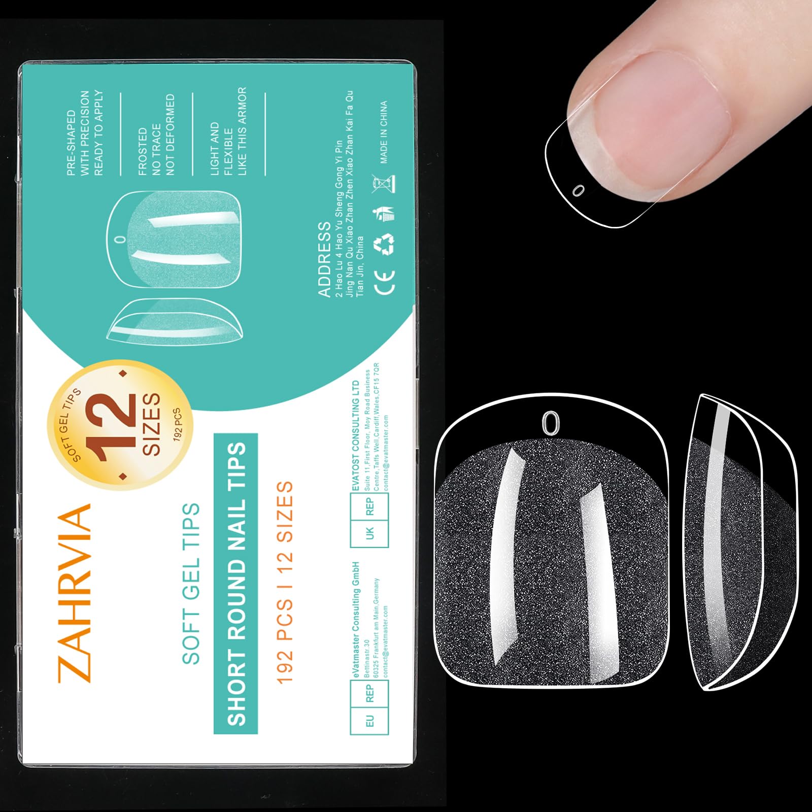 Short Round Nail Tips - Clear Nails Tip, ZAHRVIA Soft Gel Full Cover for Soak Off Nail Extensions Kit - 192PCS 12 Sizes — image 1