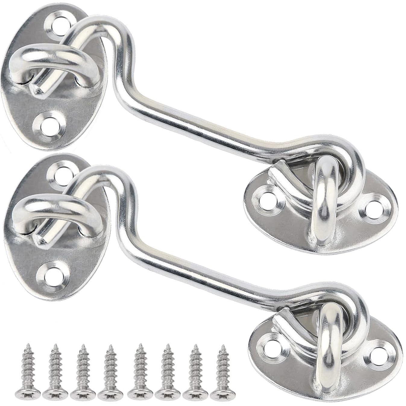 Litensh 2PCS Cabin Hooks and Eye Latch Lock Cabinet Latche, Barn Door Hook Lock, Gate Door Hook and Eye Latch, Swivel Window Hook for Sliding Door Bedroom Bathroom Windows Gates 4 Inch — image 1