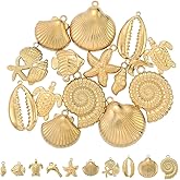 SUNNYCLUE 1 Box 20Pcs 10 Styles Real 18k Gold Plated Ocean Beach Charms Sea Animal Charms Summer Life Dolphin Starfish Turtle Shell Pendants for Jewelry Making Supplies Earring Necklace Bracelet