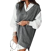 EVALESS Oversized Sweater Vest for Women V Neck Sleeveless Solid Color Loose Pullover Sweater
