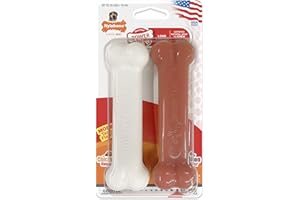 Nylabone Power Chew Classic Bone Chew Toy for Dogs, Durable Dog Toys for Aggressive Chewers, Bacon & Chicken Flavor, Medium/Wolf (2 Count)