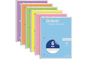 Oxford Notebooks, Spiral Notebook 1 Subject, College Ruled Paper, 8" x 10-1/2", Pastel Pink, Orange, Yellow, Green, Blue, Pur