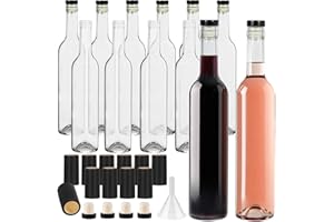 Deffdns 16 oz Glass Wine Bottles with Cork Lids for Wine Making,500 ml Empty Wine Bottles Bulk,12 Pack Home Brewing Bottles Juicing Bottles With Shrink Capsules for Sparkling Wine, Juice