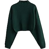 ZAFUL Women's Cropped Turtleneck Sweater Lantern Sleeve Ribbed Knit Pullover Sweater Jumper