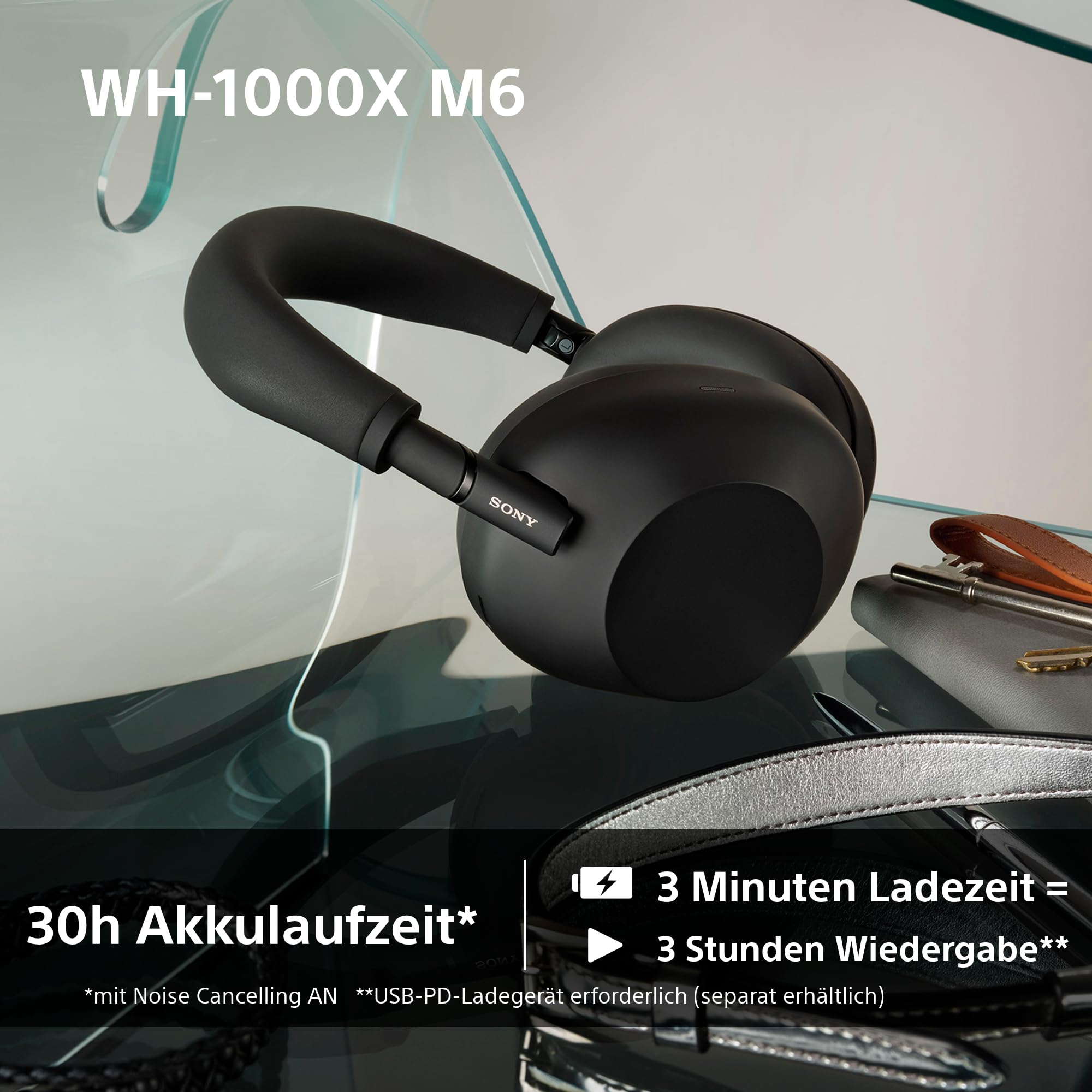 SONY WH-1000XM6 kabellose Noise Cancelling-Kopfhörer, Signature Hi-Res Sound, Bluetooth-Kopfhörer, Komfort, faltbares Design, magnetische Tragetasche, 30 Std.-Akku NC An, iOS & Android - Midnight Blue 8