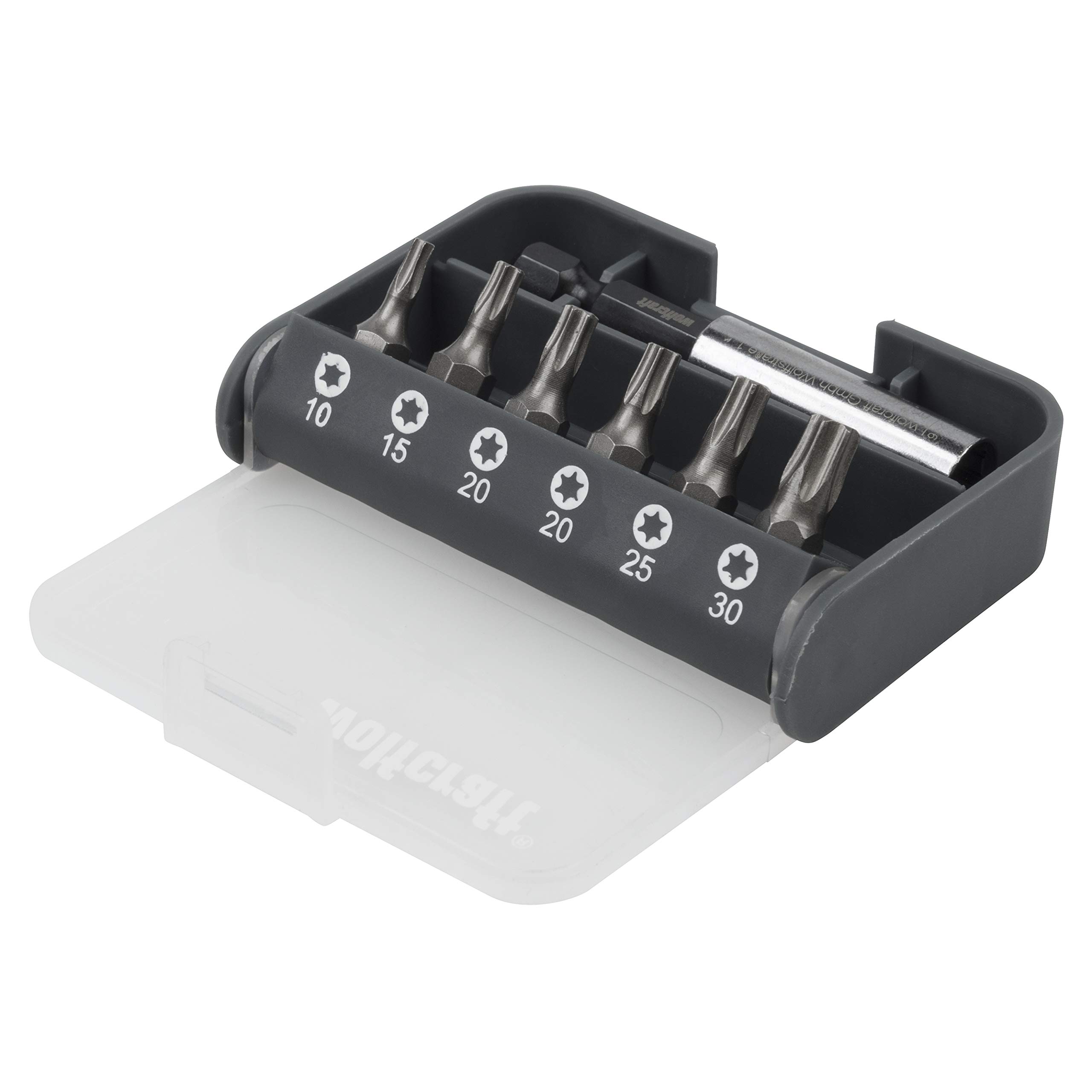 wolfcraft Bit Box, TORX® (T 10-30), 7 Pcs. I 1216000 I 6 solid bits in various sizes, including bit holder