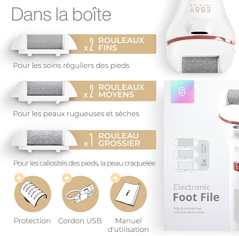 Lime à Pieds Électrique avec 5 Rouleaux de Rechange (Blanc)