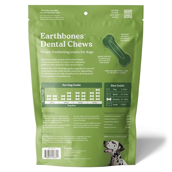 EARTHBONES DENTAL CHEWS FOR DOGS 20-50LBS, 30 BONES