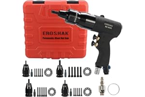 EROSHAK Pneumatic Rivet Nut Gun (#6-32 & #8-32 & #10-24 & #10-32) Air Rivet Nut Pull Setter Tool with 4 Size Quick-Change Nose-Piece Assembly, 5pcs Mandrels Included with Each Size…