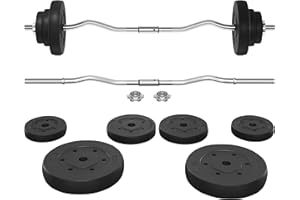 Yaheetech Barbell Set - Olympic Curl Bar & Weights (66LB, 55LB, 44LB) with Chrome Finish & Black Color