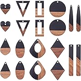 FASHEWELRY 20Pcs Resin Wooden Pendants 10 Styles Rectangle Teardrop Rhombus Flat Round Geometry Vintage Resin Wood Statement for Jewelry Making