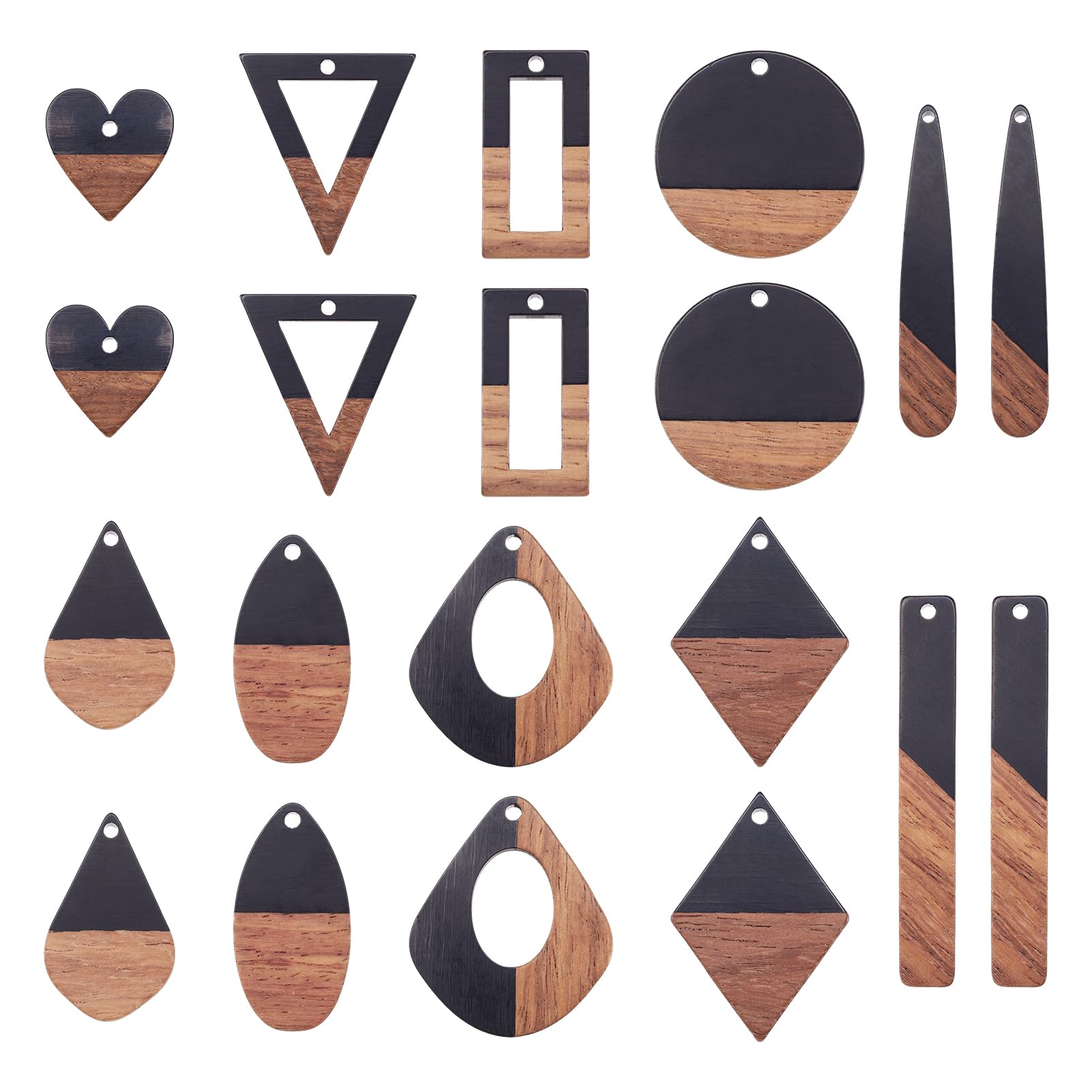 PandaHall 20pcs Resin Wood Pendants 6 Styles Hollow Geometric Wooden Earring Pendants with 1.5~2mm Hole for Earring Necklace DIY Jewelry Making