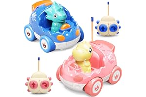 KIDZ DO 2 Pack Pink Dinosaur Remote Control Car Toys, Christmas Birthday Easter Gifts for Girls 2 3 4 5 Years Old, Dino RC Car with Music and Light, Toddlers Toys for Kids 2-5 Year Old,(Pink Blue)