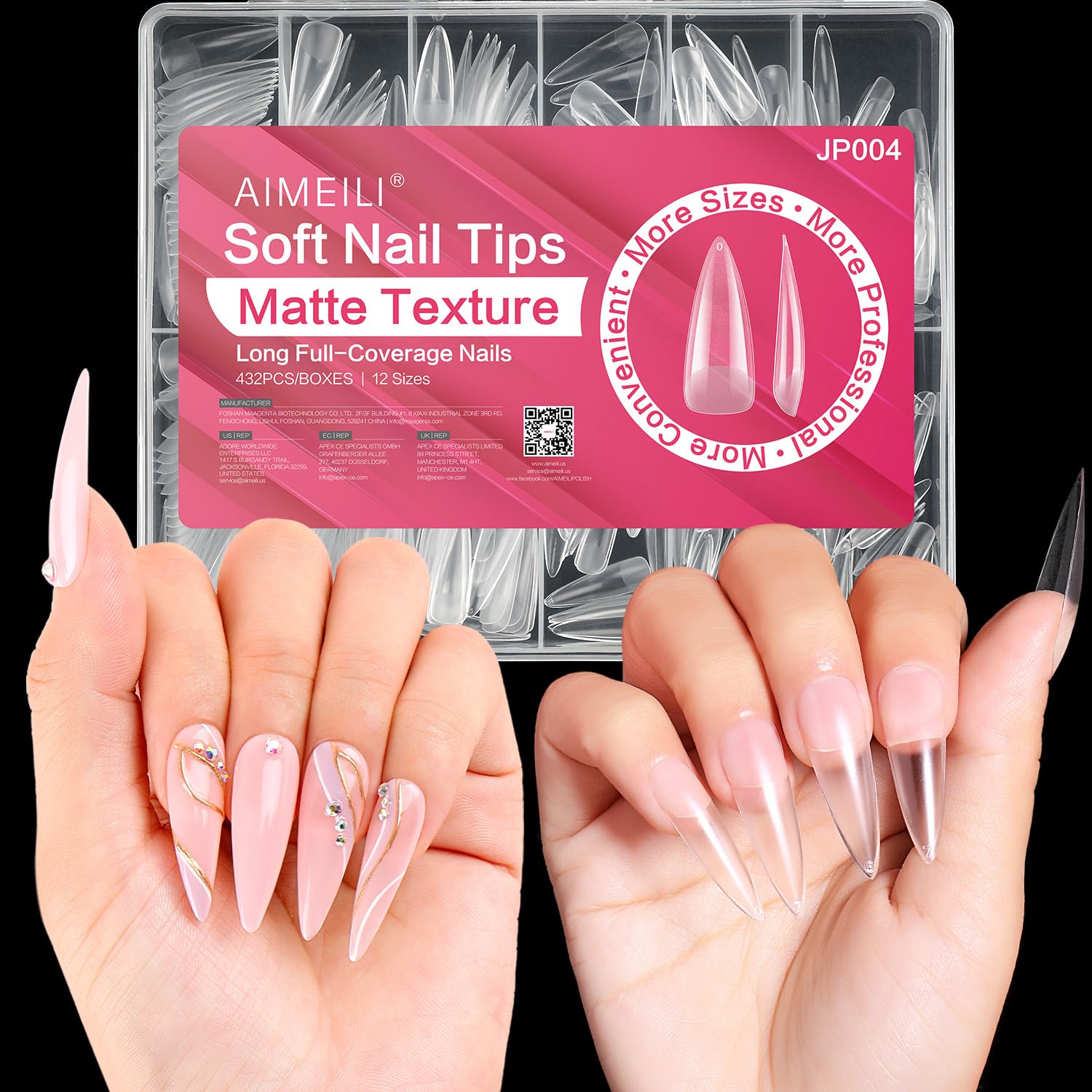 AIMEILI False Nail Tips, 432PCS Clear Matte Coffin Full Cover Nail Tips for Soak Off Nail Extension, Acrylic False Press on Nails with Box for Nail Art Salon and Home DIY, 10 Sizes 004 — image 1