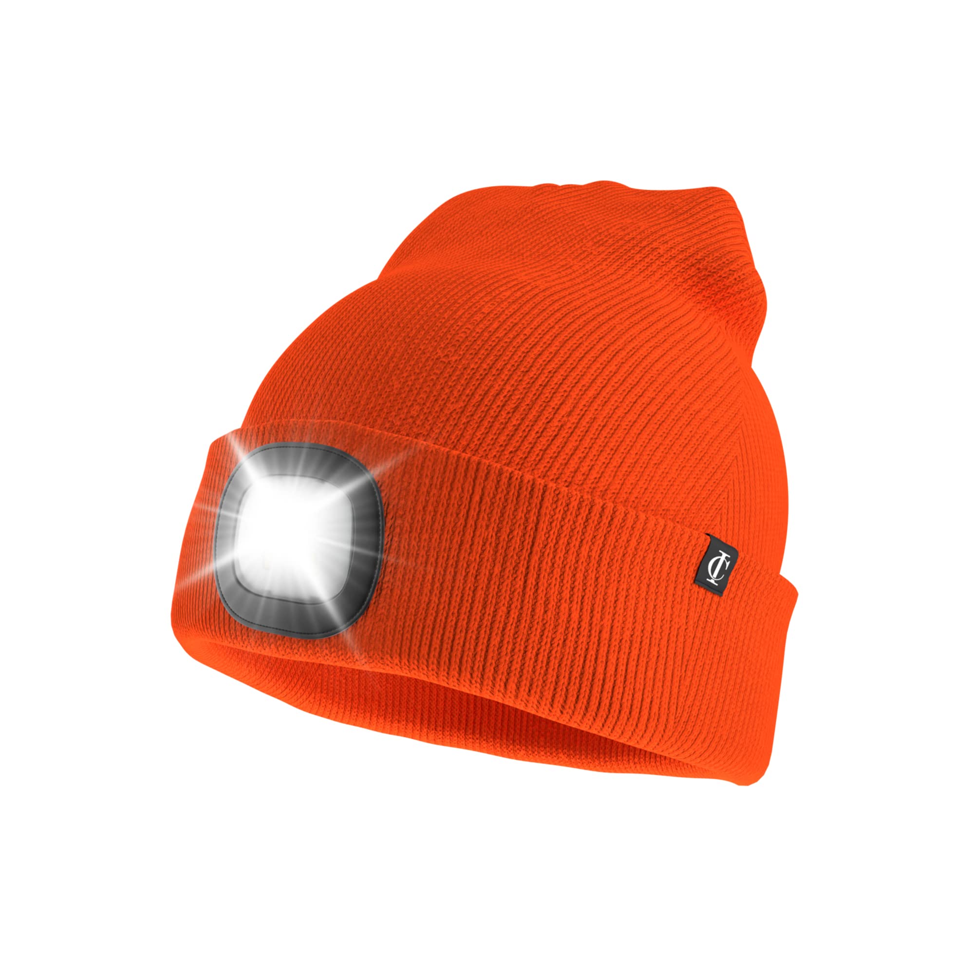 Idyllicomfort Led Lighted Beanie Hat,USB Rechargeable Hands Free Headlamp Cap, Unisex Winter Warmer Knit Hat with Light for Hiking Biking Camping Jogging, Gift for Men, Women, Teens Orange