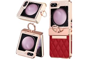 NINKI Compatible Glitter Samsung Galaxy Z Flip 6 Case with Hinge Protector,Red Luxury Sparkly Rhinestone Diamond Samsung Galaxy Z Flip 6 5G Case with Ring,Leather Case for Galaxy Z Flip 6 Cases Women
