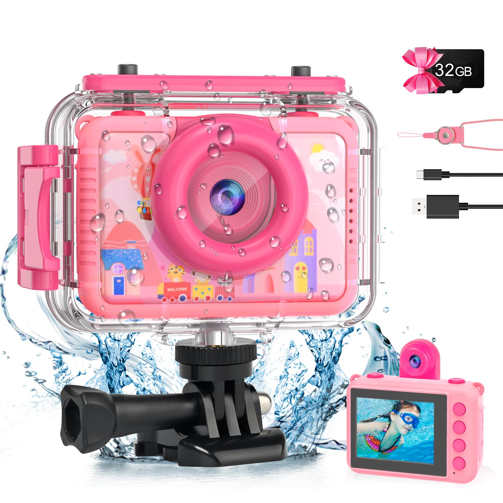 Kids Digital Waterproof Camera - 2024 Upgrade Underwater Camera for Kids with 2.0