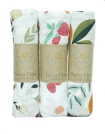 Amazon Tamafleur ベビーおくるみ３枚セット いちご お花 みかん 赤ちゃん用 ブランケット 1 1cm 授乳ケープ プレイマット 寝相アート フォトシート ケット 新生児 モスリン 人気 北欧柄 撮影小物 アイテム 保温 速乾 バスタオル おくるみ ベビー