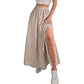 Avanova Women Boho Floral Slit Maxi Skirt Split Thigh High Waisted Long Skirts