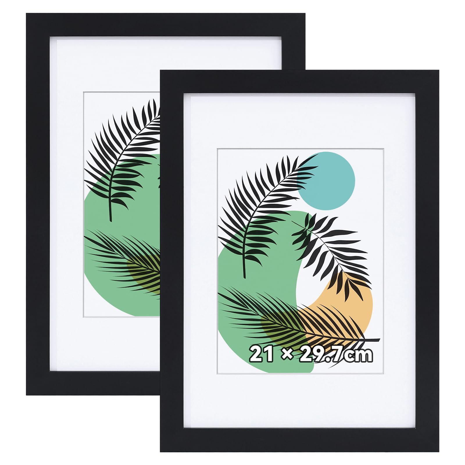 Homaxy A4 Picture Frames Photo Frame Wooden A4 Frame 21x29.7cm Poster Frames with Mount 15x20cm Set of 2, Black — image 1