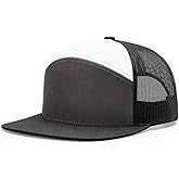 Richardson 168 Hi-Pro 7 Panel Flat Bill Adjustable Snapback Trucker Mesh Back Cap | OSFM | Bulk Pack Available